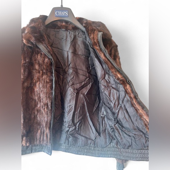 Vintage Scandinavian Mink Fur Bomber Jacket Brown Zip Leather Waist S/M - Picture 3 of 9